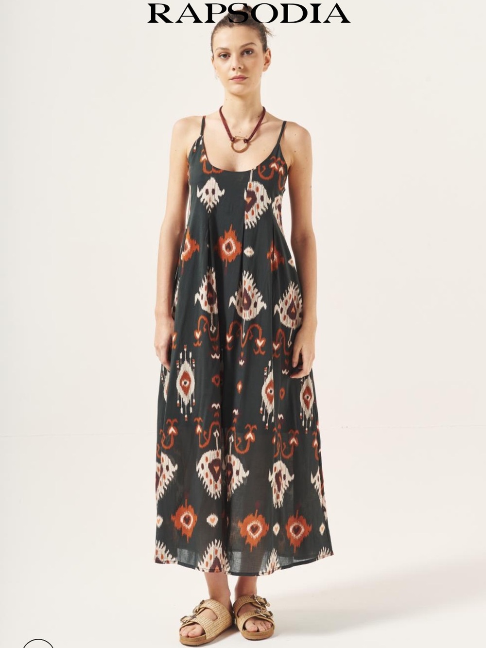 Rapsodia Black Ikat Print Maxi Dress Cotton SZ M  EUC